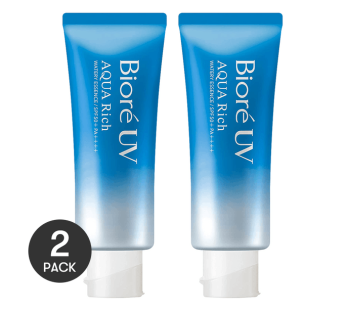 KAO Biore UV Aqua Rich Watery Essence,Blue Bottle Sunscreen SPF50+ PA++++, 2.47 oz *2【Value Pack】